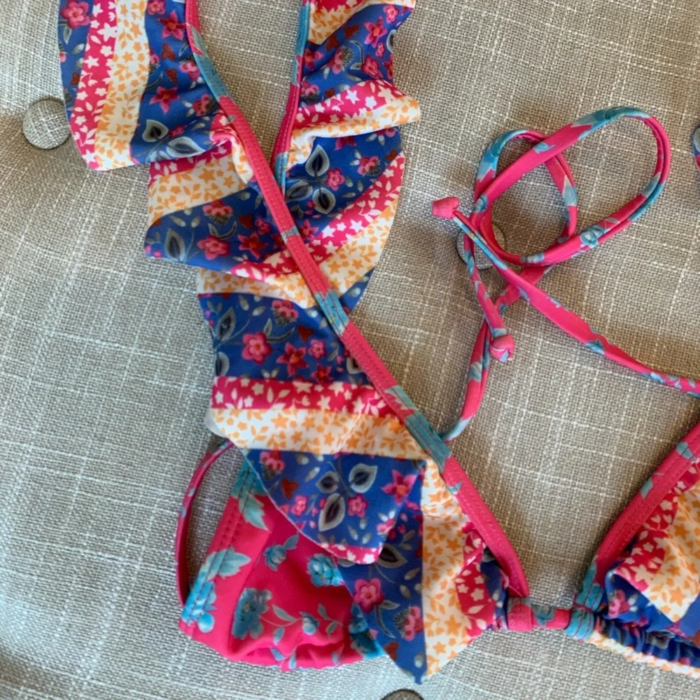 Lovers + Friends Pink Multicolor Ruffle Bikini Top - Picture 4 of 8